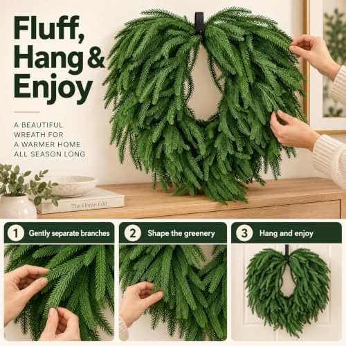 24 Inch Heart Shaped Norfolk Pine Wreath with 15 Inch Black Hanger - image 4