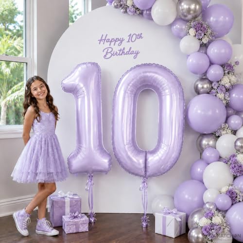 Image of KatchOn 40 Inch Pastel Purple Number Balloon 0 Foil 0-9 Birthday Big Number