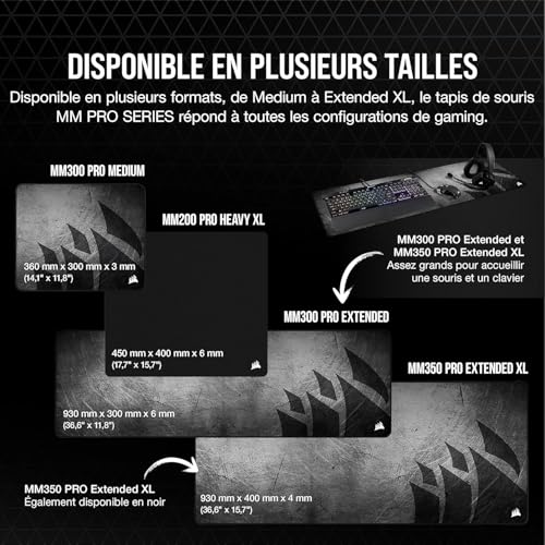 Corsair MM300 PRO Tapis de Souris Gaming, Tissu Résistant aux Éclaboussures Premium (Surface de 93 cm sur 30 cm, Textile Micro-Maille, Caoutchouc Épaisse 3 mm, Base Antidérapante) Élargi, Noir/Gris