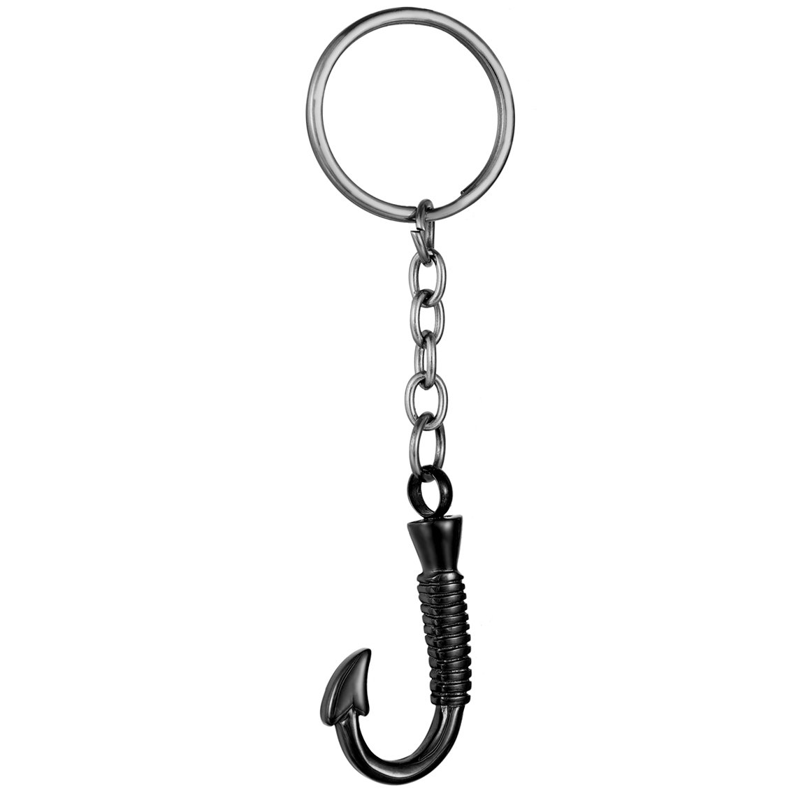 Black Fishhook Urn Pendant Keyring Cremation Jewelry for Ashes Memorial Keepsake Stainless Steel KeyChain