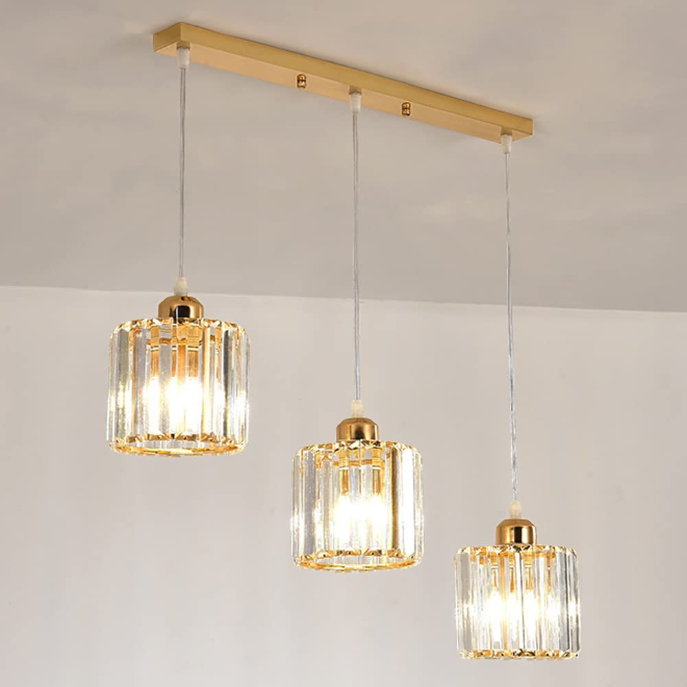 LYMSXAZOU European Crystal Pendant Light Fixtures - 3-Light Metal Chandelier for Kitchen Island Dining Room & Farmhouse Ceiling Lighting Elegant Hanging Luminaire