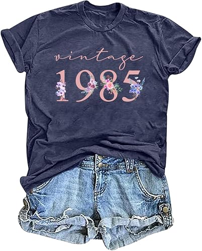 40th Birthday Shirts for Women Vintage 1985 T Shirts Retro Party Gifts Casual Short Sleeve Tee Tops