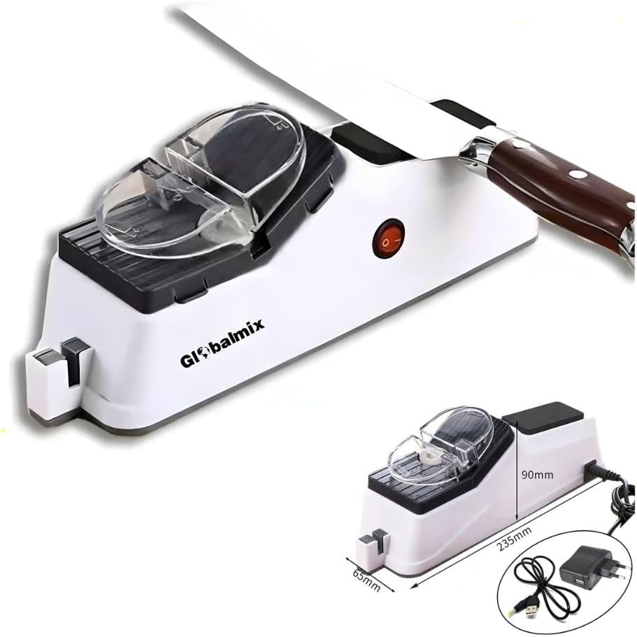 Afiador Elétrico Profissional para Facas e Tesouras 2 Rebolos Extras, Via USB, Com Fonte Bivolt 110v/220v, Branco, Amolador Afiador Elétrico de Facas e Tesouras