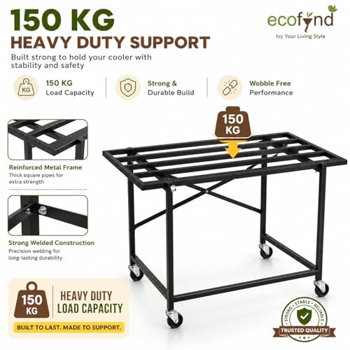 Image of ecofynd Heavy-Duty Metal Cooler Stand with 360 Rotating Wheels, Durable Rust-Resistant Frame, Easy Mobility, Ideal for Home, Office & Outdoor Use, Stable & Space-Saving Design (CLS001-BLK)