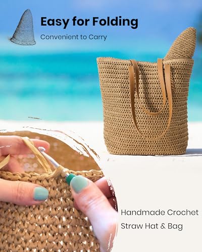 Image of Beach Bags for Women & Sun Hat Set, Beach Hats for Women UPF 50+ Protection for Summer Travel 2026