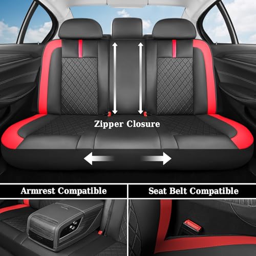 Image of Coverado Red Car Seat Covers Full Set, Waterproof Front Seats Back Seat Cover, Leather Car Seat Cushion Universal Fit for Most Cars