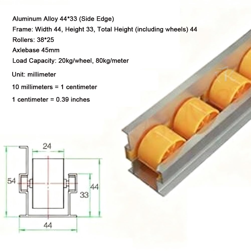 Rollenbahn-Rack-System aus Aluminiumlegierung mit geteilten Schienenrädern, Materialhandhabung, Kantenschutz, Gleitschiene (1 m/44x) und effiziente Transportlösung