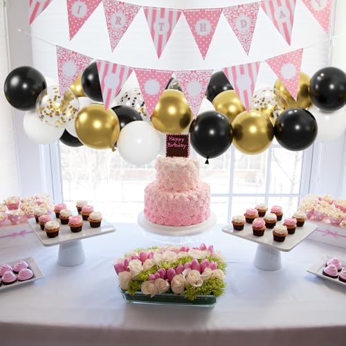 Image of 100pcs Black Gold and White Balloons with 12inch Metallic Gold and Black Confetti Balloons for Class of Graduation, 30th 40th 50th Birthday Party Decoration (with 2 Ribbons)