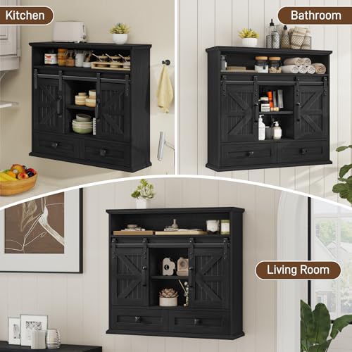 Image of Vabches Bathroom Wall Cabinet, Farmhouse Medicine Cabinet with Sliding Door