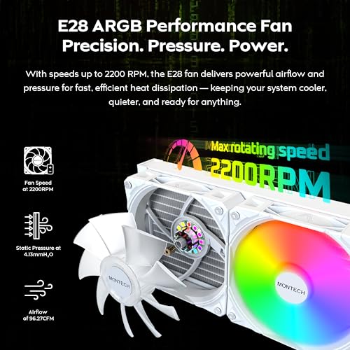 Image of MONTECH HyperFlow Digital 240 CPU Liquid Cooler, 240mm AIO with 3100RPM Pump, 2x120mm E28 ARGB Fans, Real-Time Digital Display, Intel & AMD Support (White)