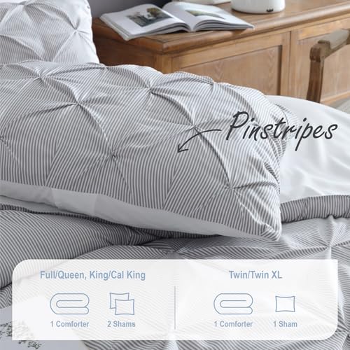 Image of Swift Home Full /Queen Pinstripe Charcoal Grey Comforter Set - Classic Pintuck Bedding Set - 3 Pieces Bed Linen, 1 Comforter and 2 Pillow Shams