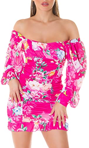 Flower Printed Romantic Off Shoulder Minikleid mit Ballon-Ärmel One Size (Einheitsgröße)