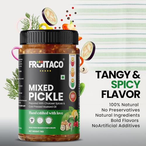 Image of Fruitaco Mixed Pickle - Authentic Indian Pickle with Tangy and Spicy Flavor | Perfect Side for Meal (1 Kg, Mixed Pickle)
