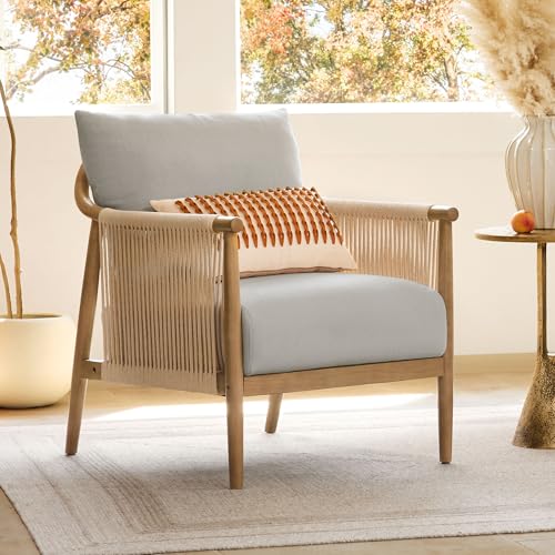 CHITA Braid Accent Chair, Modern Armchair with Solid Wooden Armrest