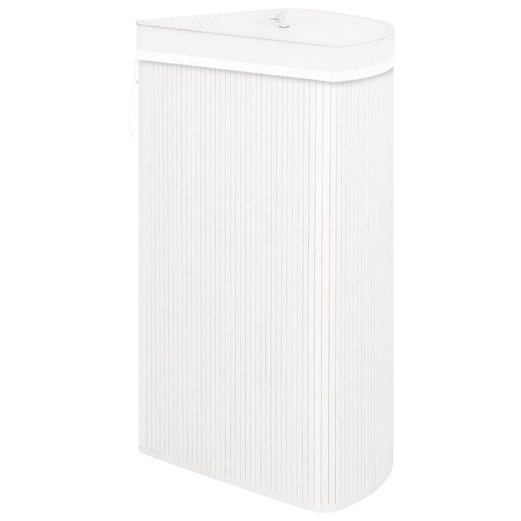 Eck-Wäschekorb Bambus Weiß 60 L mit herausnehmbarem Innenbeutel, zusammenfaltbar, vielseitiger Wäschesammler für Bad, Schlafzimmer, Kinderzimmer und Waschküche