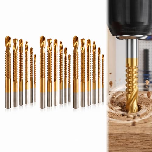 18PCS 3-8mm Titanium Coated Drill Bit Set, HSS Twist Side Cutting Drill Bit