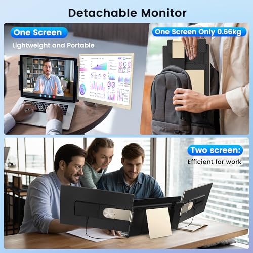 Image of Upgraded 15.6 inch Laptop Screen Extender,FHD 1080P IPS Triple Laptop Screen Extender,2 Detachable Screens Design Monitor Extender for 13 inch-17.3 inch Laptops (Mac, Wins, Android, Dex)