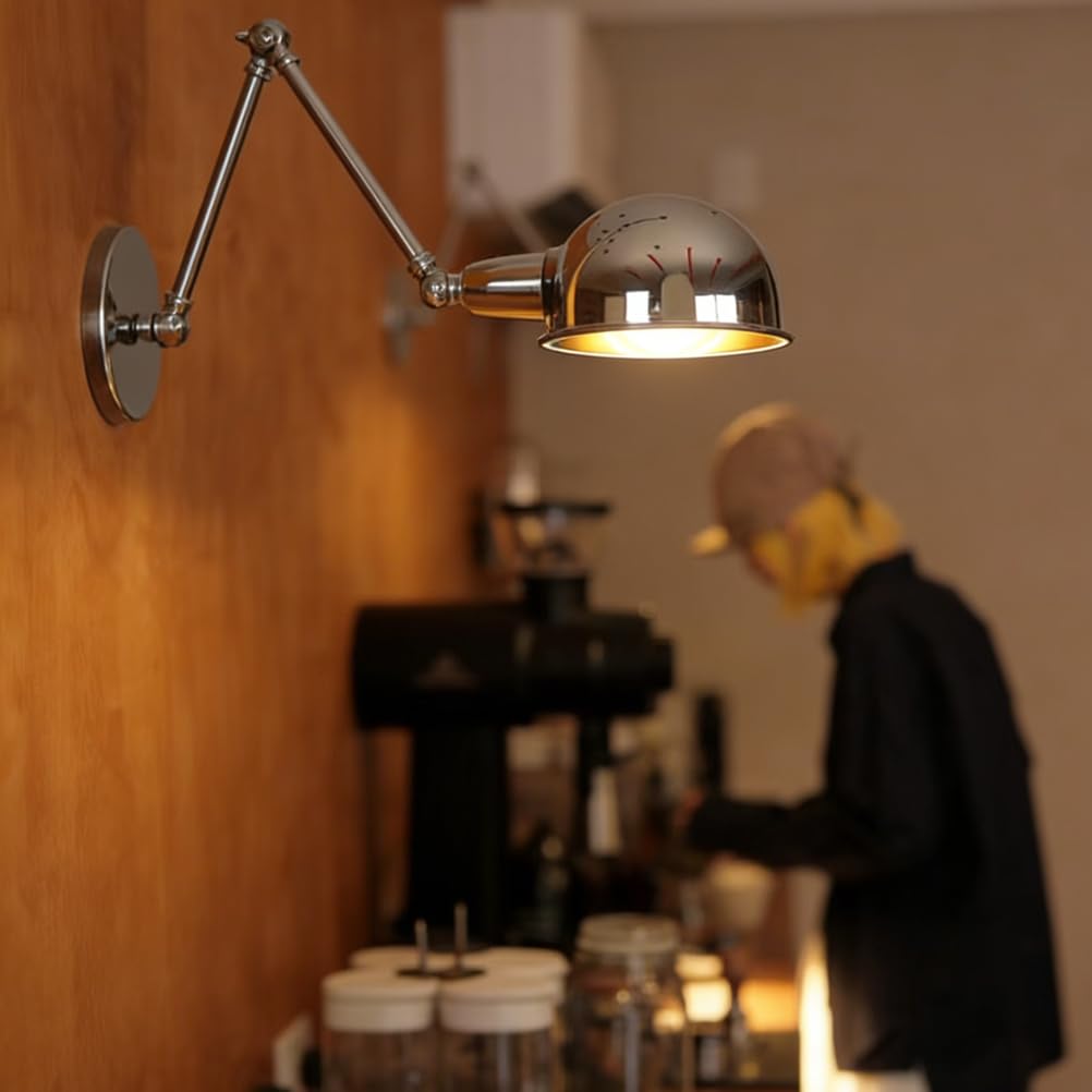 Retro Wandleuchte Innen Verstellbar Langer Arm Nachttisch Wandlampe innen Kabel Stecker Wand-Leselampe Metall Schirm E27 Vintage Industrielampe Schlafzimmer Café