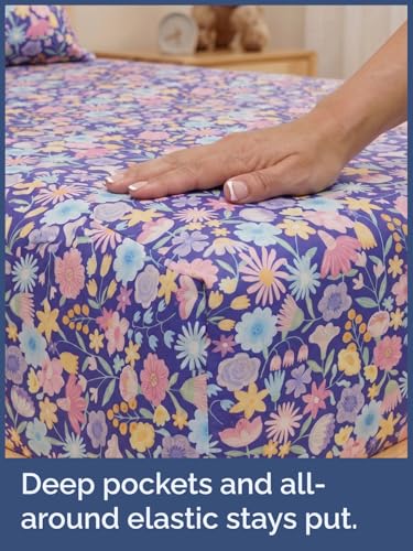 Image of Kids Twin Purple Meadow Bed Sheets - 3 Piece Kids Purple Meadow Sheet Set | Purple Meadow Themed Bedding, Ultra-Soft, Cute & Cozy, Breathable & Machine Washable, Bed Set for Boys, Girls & Teens, Comfy