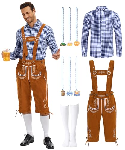 Velmawig Erwachsene Oktoberfest Kostüm Outfits Herren Männer Bayerische Lustige Kostüme Set für Halloween Party Bierfest Blau VL050M