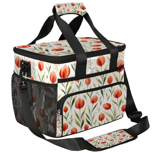 Tulips Insulated Picnic Backpack Lunch Box for Women Men Picnic Basket Tote Lunch Bag Picnic Bag Portable Lunch Bags for Picnic, Beach, Work, Trip,Office, Camp Flower Tulips