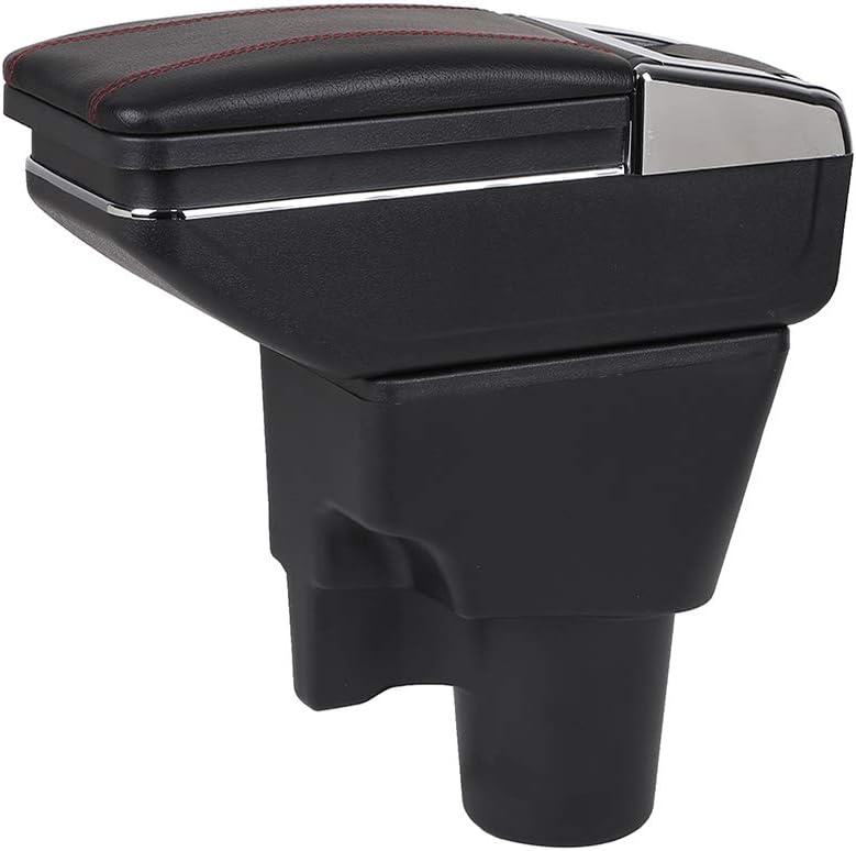 Armrest Box for Kia Picanto 2008-2013 Center Console Storage Box with Cup Holder Ashtray Leather Black Car Arm Rest (Black with Red thread)