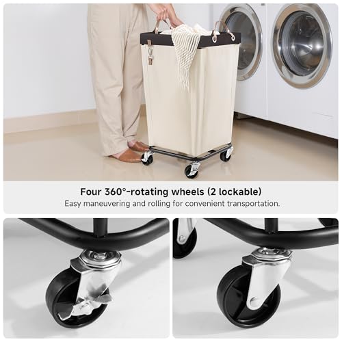 Image of StorageWorks 110L Laundry Basket with Wheels, Large Rolling Hampers for Clothing Organizer, Dirty Clothes Basket for Hotel, Home, Closet, Dorm, Beige