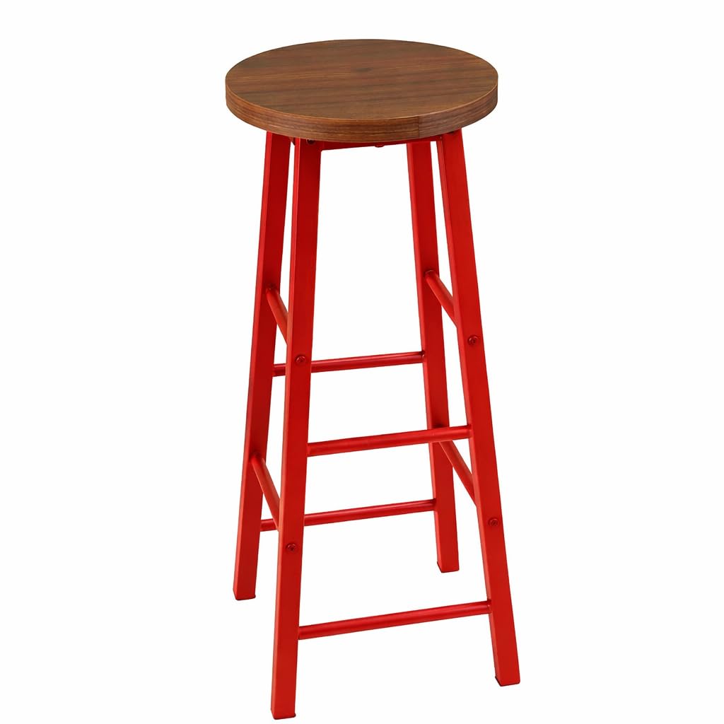 58358 Classic Red Breakfast Kitchen Counter Bar Stools 1 PCS MDF Seat Seat Bar Chairs Metal Legs Barstools Dark Wooden High Stools-picture-14