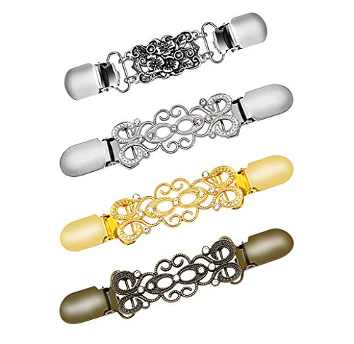 SEVENSTONE 4 Pieces Sweater Shawl Clips Faux Pearl Brooch Pins Retro Double Cardigan Dresses Collar for Women Girls