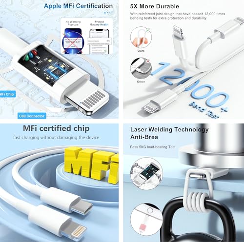 Image of KALIAT Lightning Cable Pack of 2 Certified USB Charging Wire for iPhone 14 /13 /12 /11 /X /SE, iPad, AirPods | Fast Charge & Sync Cord | 1M | White | Aple Original Compatible Charger