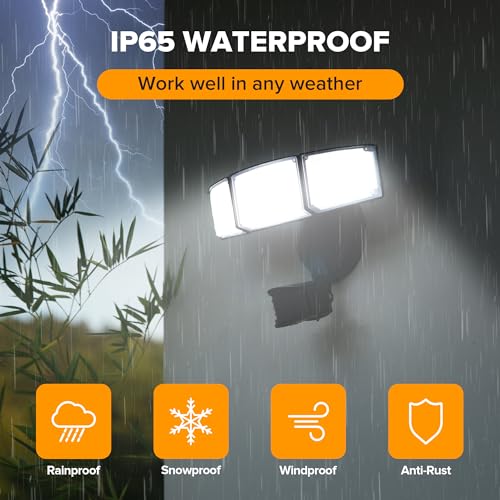 Ume 7632811012 4500Lm Led Security Lights Motion Sensor Light Outdoor, 5000K Daylight, Ip65 Waterproof, Dusk To Dawn, 3 Head Motion Detected Flood Light thumb #5