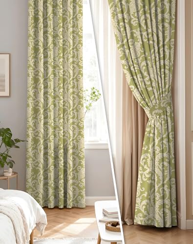Image of Casableu Anthem Kelso Cotton Look Door Curtains Pack of 2-9 Feet Long Door, Printed Design, Room Darkening Curtains with Tiebacks, Eyelet Style for Bedroom & Living Room Decor (Avocado, 9 feet)