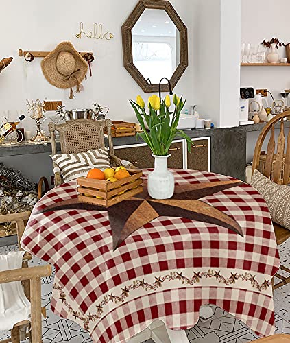 Tablecloth for Round/Square Tables 54 x 54 Inch Rustic Texas Western Star Berries Red Buffalo Plaid Fabric Table Cover Waterproof Washable Table Cloth for Dinning Wedding Party Outdoor Decorative