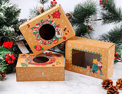 NPLUX 24 Pack Christmas Cookie Boxes with Window Christmas Pastry Boxes for Gift Giving and Party Cookie Exchange(Brown)