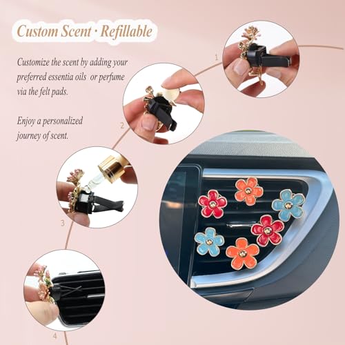 Image of ORIESSE 6pcs Flower Air Vent Clips Car Air Freshener,Red Orange Blue Daisy Flowers Vent Clip Car Accessories for Women,Girly Car Decor Refillable Car Diffuser