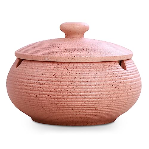 JUJUYACO Ceramic Ashtray with Lids Windproof Cigarette, Indoor or Outdoor Use, Ash Holder Ceramic holder Home Office Decoration Anti-Skid Smoker Flamingo Pink