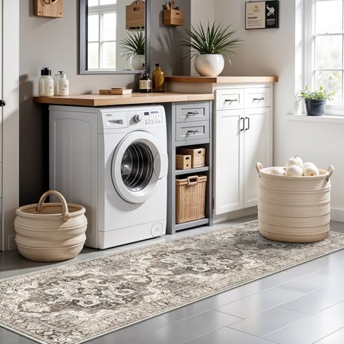Washable 2x8 Hallway Runner Rug: Soft Kitchen Rug Non Slip Floor Runner for Bedroom Living Room Entryway Indoor Low Pile Vintage Carpet Runner(Beige, 2x8)