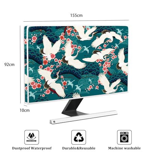 Image of Red-Crowned Crane Waterproof Screen TV Cover 65 Inch Japanese Style Chinese Style Television Screen Cover Landscape Painting Anti-Static Dustproof Protective for LED LCD OLED TVs