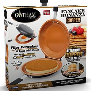 Gotham Steel Double Pan, The Perfect Pancake Maker – Nonstick Copper Easy to Flip Pan, Double Sided Frying Pan for Fluffy Pancakes, Omelets, Frittatas & More! Pancake Pan Dishwasher Safe