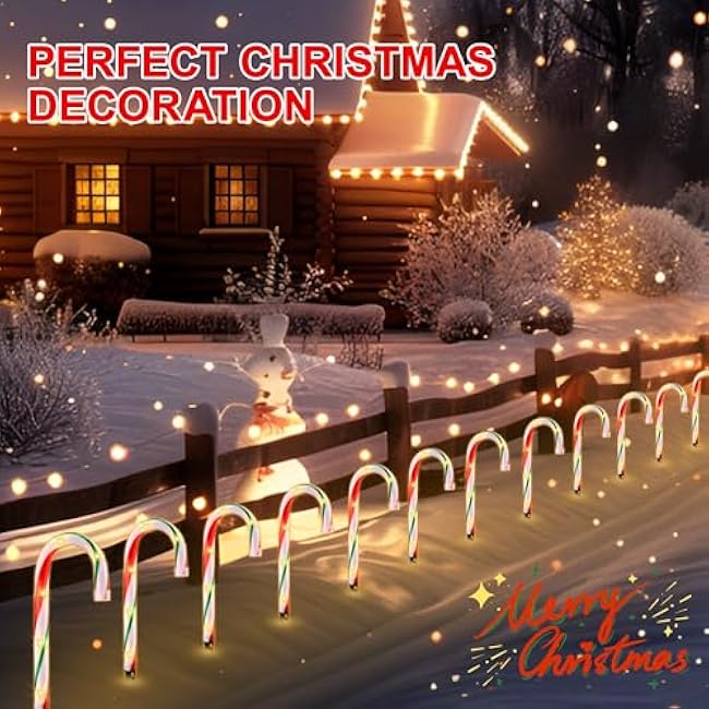 Ultimate Unicorn 10 Christmas Candy Cane Lights (10PCS) for Landscape Decoration, Outdoor Pathway Makers Lights, Candy Cane Walkway Lights Red & Green(Include Stakes)