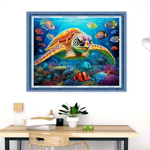 Image of Dimensean Stamped Cross Stitch Kits Full Range of Embroidery Patterns Starter Kits for Beginners Adult DIY Cross Stitches Needlepoint Kits 11CT-Colorful Turtle 16x20 inch