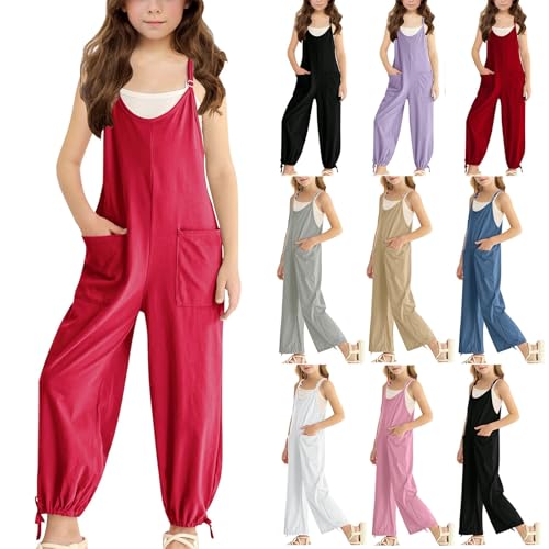 Mädchen Jumpsuit Spaghetti Träger Ärmellos Overall Kinder Lang...
