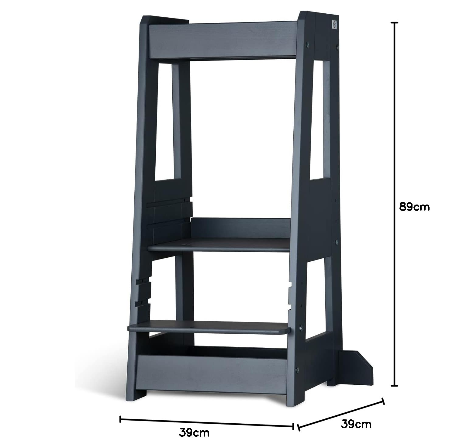 tiSsi® Lernturm Felix – Montessori Lernturm für Kinder, mitwachsend & höhenverstellbar, Entdeckerturm aus Buche, grau