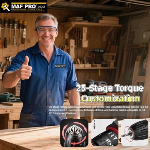 Image of MAF PRO 12V Cordless Drill Machine with 2 Battery | Drill Machine for Wall Drilling | Cordless Drilling Machine | Powerful Drill Machine with Screw Driver Kit