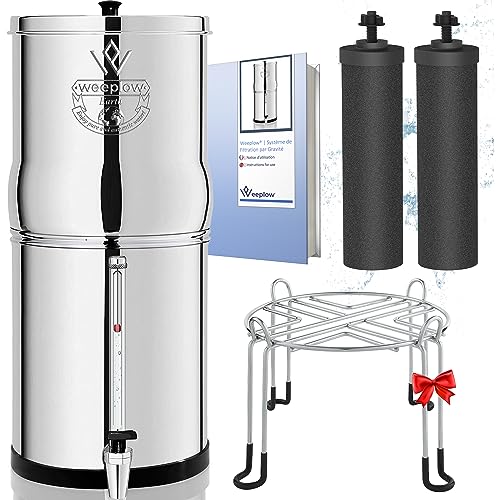 Weeplow® Earth - Gravity Water Filtration System 8.5 Liters AISI 304 with 2 O'Pure 2 Purification Elements, Faucet with Water Level and Free Stainless Steel Support