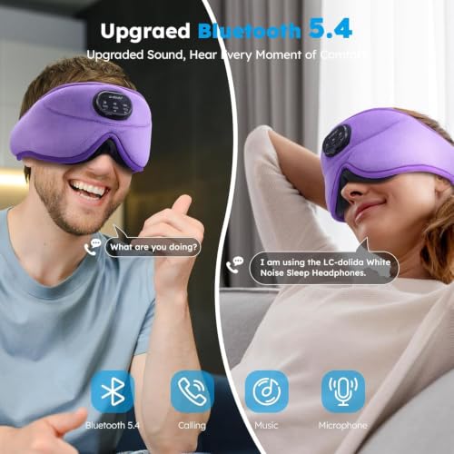 Image of LC-dolida White Noise Bluetooth 5.4 Sleep Eye Mask with Timer, 3D Sleeping Mask Headphones with 16 Soothing Sounds, Total Blackout Sleep Headphones for Side Sleeper /Women /Men (Purple)