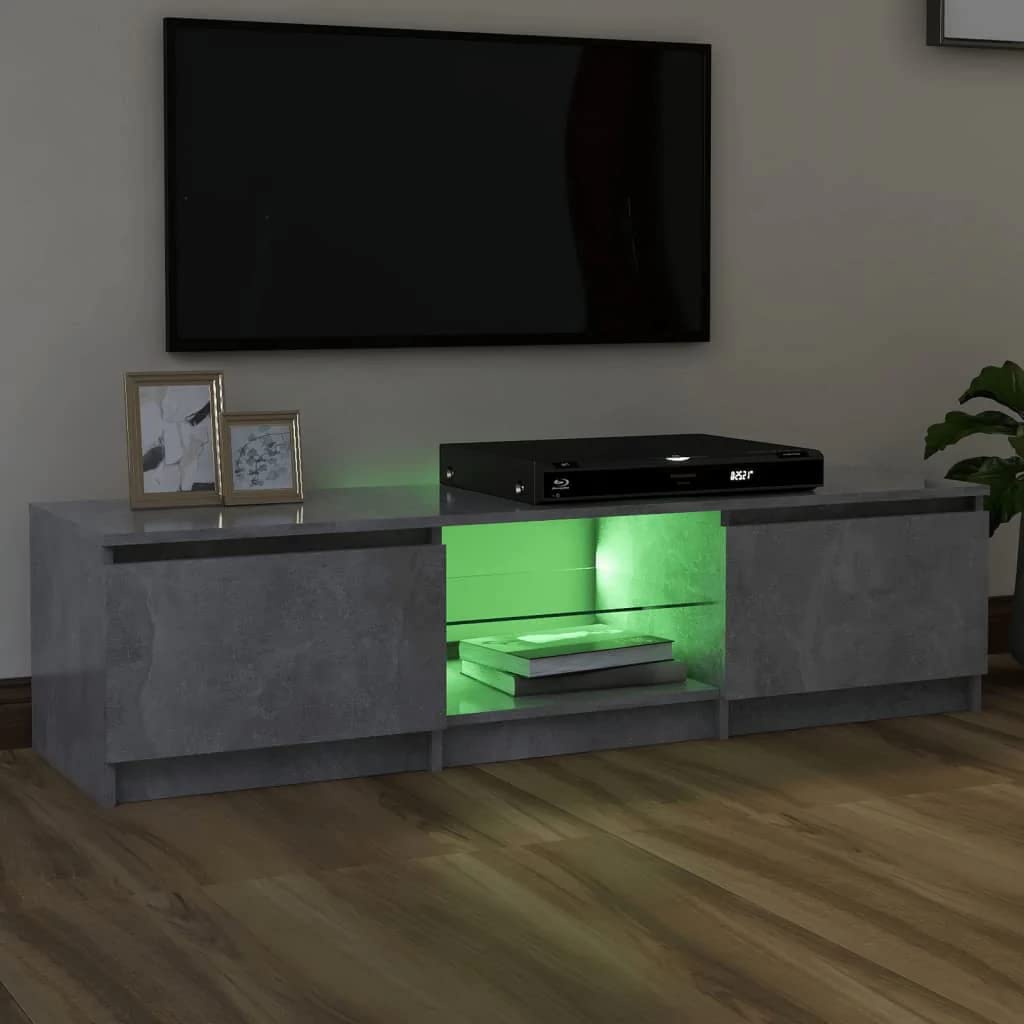 vidaXL Meuble TV avec éclairage LED, Gris béton, 120x30x36 cm, Panneaux de Bois & Verre trempé, Support TV Jusqu’à 50", Buffet Bas avec étagères, Meuble Moderne de Salon