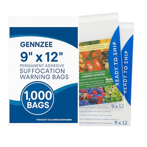 GennZee - Clear Poly Bags Ready to Ship Strong Adhesive Strip with Suffocation Warning (9x12 1 000 Pack)