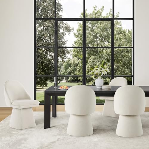 Image of KISLOT Swivel Dining Chairs Set of 4, Upholstered Mid Century Modern Deskchair with Round Back, Linen Fabric Kitchen Chairs for Dining Room, Bedroom, Dressing Room, Linen