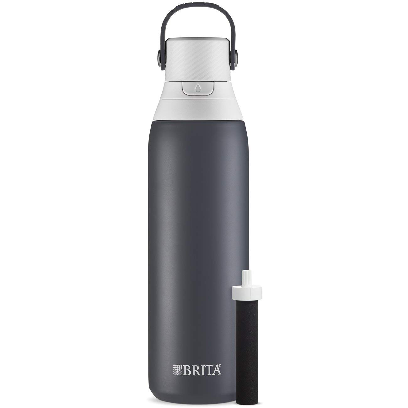 Brita Stainless Steel Water Bottle with Filter, 20 Ounce Premium Double Insulated Water Bottle, BPA Free, Carbon